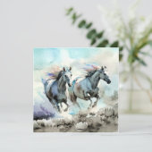 Carte De Remerciements Two Wild Mustangs Race Against the Wind (Debout devant)