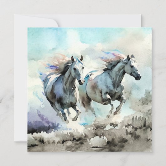Carte De Remerciements Two Wild Mustangs Race Against the Wind (Devant)