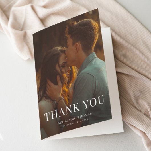 Carte De Remerciements Type élégant Mariage photo minimal