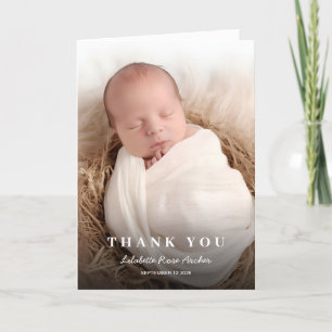 Carte De Remerciements Typographie blanche moderne minimaliste photo bébé