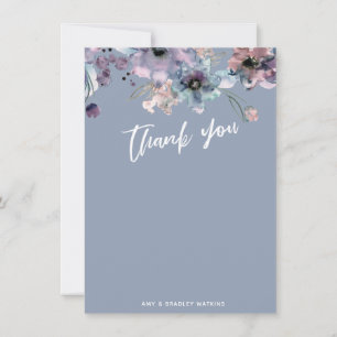 Carte De Remerciements Typographie d'écriture décontractée Fleur Bleu pou