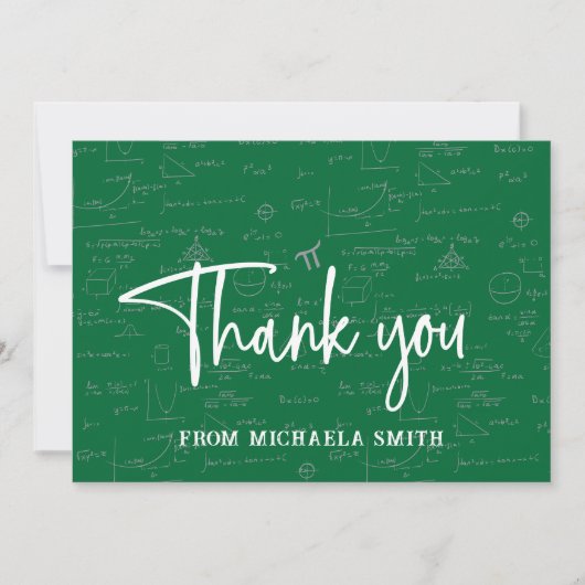 Carte De Remerciements Typographie élégante de script vert Mathématiques (Devant)