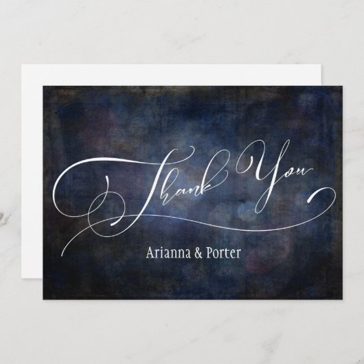 Carte De Remerciements Typographie élégante moderne Navy Bokeh grunge (Devant / Derrière)