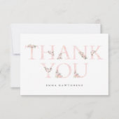 Carte De Remerciements Typographie florale simple Baby shower rose (Devant)