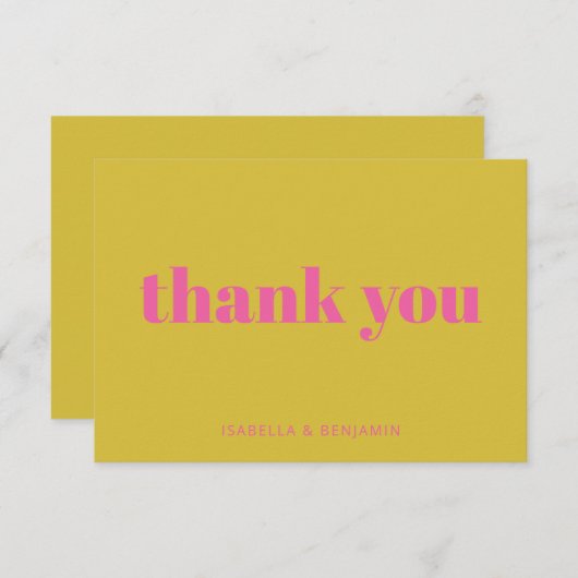 Carte De Remerciements Typographie Gras Rose Jaune Personnalisé Mariage P (Devant / Derrière)