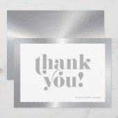 Carte De Remerciements typographie gris Merci, argent et noir (Devant / Derrière)