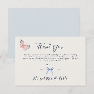 Carte De Remerciements Typographie jolie aquarelle bleu poussiéreux