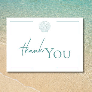Carte De Remerciements Typographie minimale Aqua & White Seashell Mariage