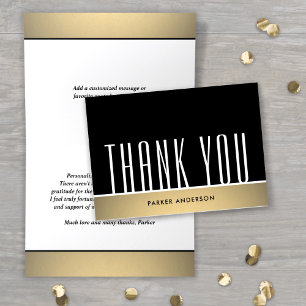 Carte De Remerciements Typographie minimale élégante noir blanc & or