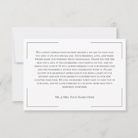 Carte De Remerciements Typographie minimale Mariage noir et blanc (Dos)