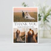 Carte De Remerciements typographie moderne 3 photos collage mariage (Debout devant)