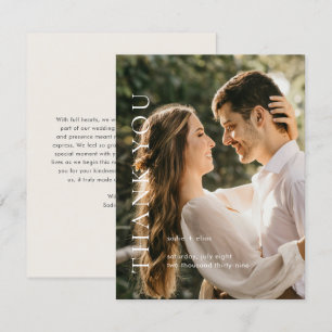 Carte De Remerciements Typographie Moderne Beige Élégant Photo Mariage