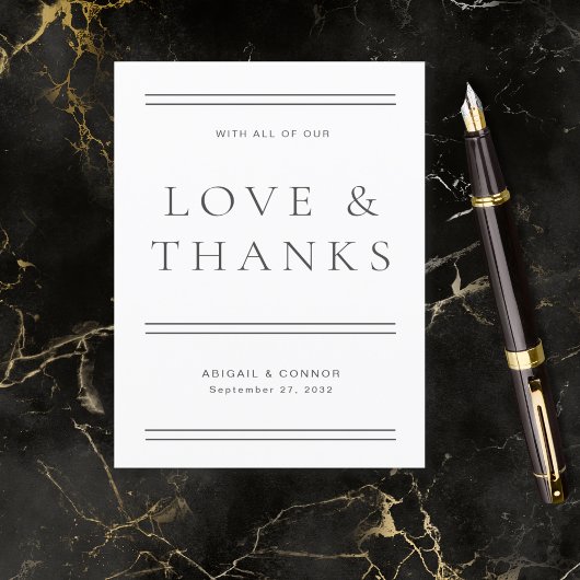 Carte De Remerciements Typographie moderne chic noir & blanc