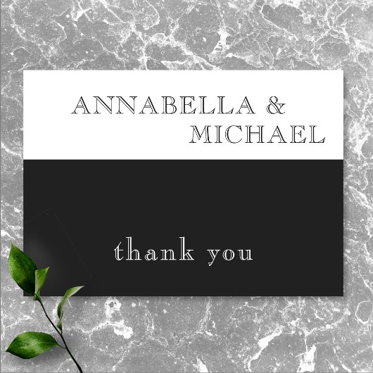 Carte De Remerciements Typographie moderne Mariage noir blanc