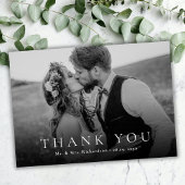 Carte De Remerciements Typographie moderne Mariage photo noir et blanc