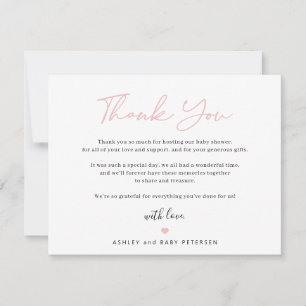 Carte De Remerciements Typographie moderne rose script fille baby shower