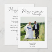 Carte De Remerciements Typographie moderne Script Photo Nouveaux mariés (Devant / Derrière)