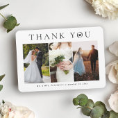 Carte De Remerciements Typographie moderne simple 3 photos mariage