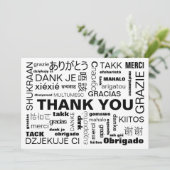 Carte De Remerciements Typographie multilingue plat noir blanc (Debout devant)
