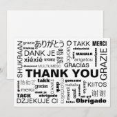 Carte De Remerciements Typographie multilingue plat noir blanc (Devant / Derrière)