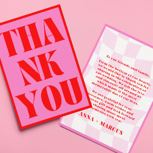 Carte De Remerciements Typographie rétro Gras Rose Rouge Vibrant