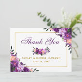 Carte De Remerciements Ultra Violet Violet Floral Or Wedding Remerciement (Debout devant)