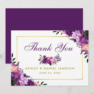 Carte De Remerciements Ultra Violet Violet Floral Or Wedding Remerciement