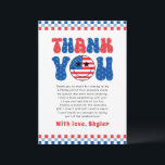 Carte De Remerciements Un bébé américain 4 juillet premier anniversaire<br><div class="desc">Célébrez le premier anniversaire de votre enfant dans le style américain avec notre "One American Babe 4 juillet First Birthday Carte de remerciements." Cette carte de charme est parfaite pour exprimer sa gratitude à la famille et aux amis qui ont participé aux festivités. Décoré de tons patriotiques rouges, blancs et...</div>