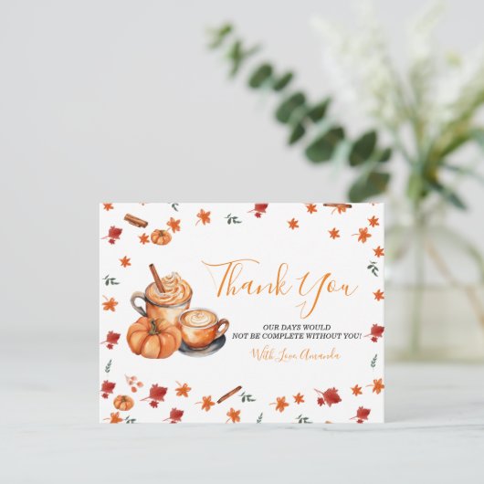 Carte De Remerciements Un Bébé brasse un Baby shower Citrouille Spice Cof (Debout devant)