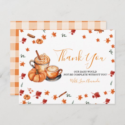 Carte De Remerciements Un Bébé brasse un Baby shower Citrouille Spice Cof (Devant / Derrière)