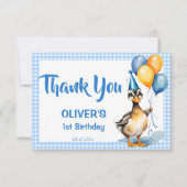 Carte De Remerciements Un canard chanceux bleu en vichy anniversaire merc (Devant)