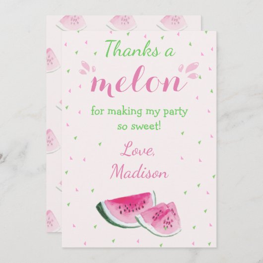Carte De Remerciements Un Dans Un Melon Cute Watermelon Premier Anniversa (Devant / Derrière)