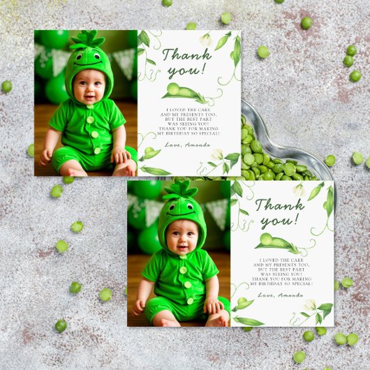 Carte De Remerciements Un doux petit pois premier anniversaire
