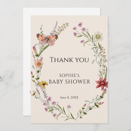 Carte De Remerciements Un fleur sauvage Souhaite Un Baby shower En Fleur (Devant / Derrière)