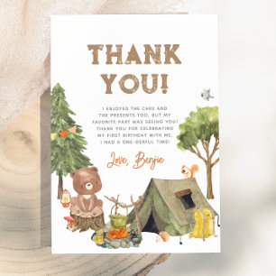Carte De Remerciements Un Happy Camper garçon des bois fête son 1er anniv