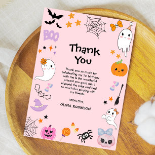 Carte De Remerciements Un joli fantôme effrayant rose pour un 1er anniver