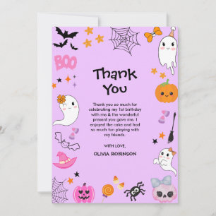 Carte De Remerciements Un joli premier anniversaire Halloween violet Spoo