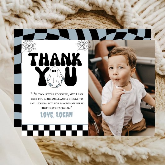 Carte De Remerciements Un joyeux Boo Retro Boy 1er Anniversaire Photo