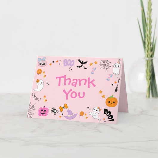 Carte De Remerciements Un joyeux premier anniversaire rose fantomatique H (Devant)