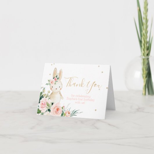 Carte De Remerciements Un lapin devient un premier anniversaire (Devant)