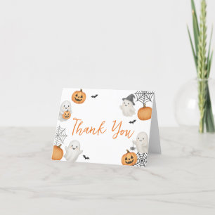 Carte De Remerciements Un petit Baby shower d'Halloween Citrouille Boo