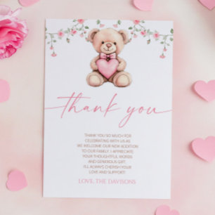 Carte De Remerciements Un petit nounours rose pour une baby shower