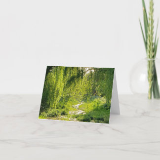 Carte De Remerciements Un saule et une herbe verdoyantes à flanc de criqu