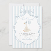 Carte De Remerciements Un sot Oie Bleu Bow premier anniversaire (Devant)