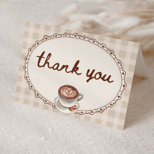 Carte De Remerciements Une Baby Shower Café Gingham 'Un Bébé se Prépare'