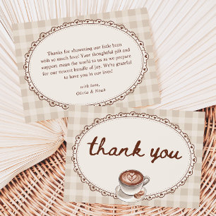 Carte De Remerciements Une Baby Shower Café Gingham 'Un Bébé se Prépare'