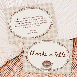 Carte De Remerciements Une Baby Shower Café Gingham "Un Bébé se Prépare"