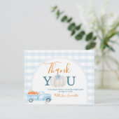 Carte De Remerciements Une Baby Shower Petite Citrouille Camion Bleu Ging (Debout devant)