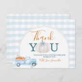 Carte De Remerciements Une Baby Shower Petite Citrouille Camion Bleu Ging (Devant / Derrière)