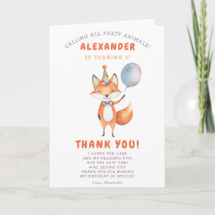 Carte De Remerciements Une fête d'anniversaire pour un petit renard 3 ans